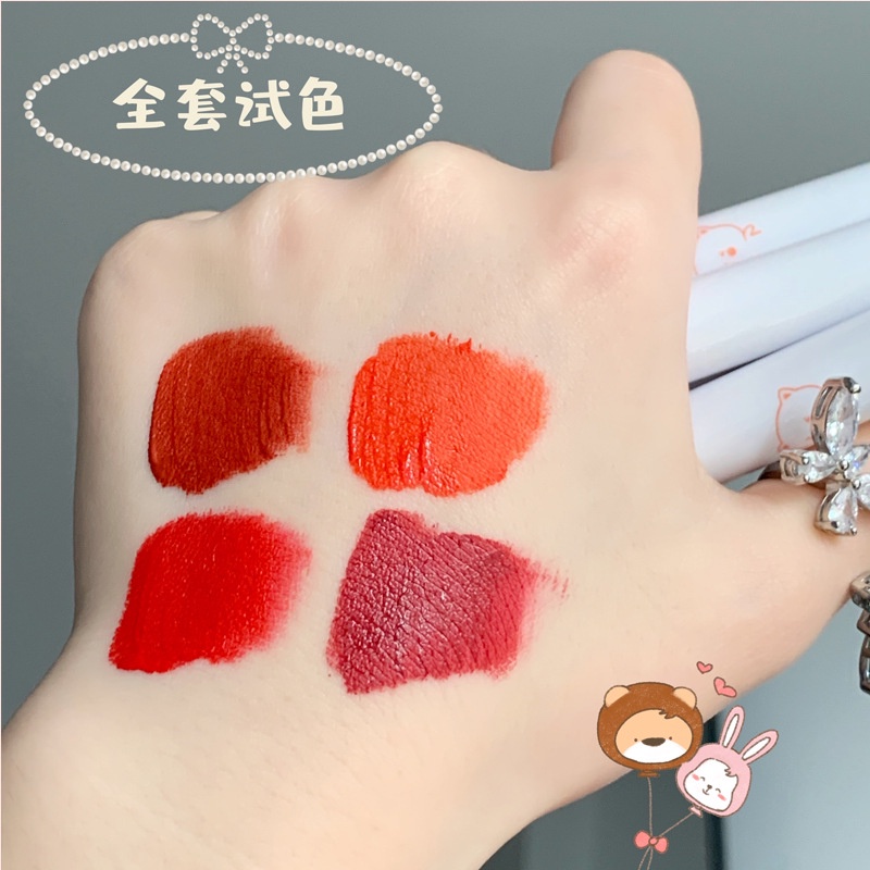 6714 A8 Set 4 Cây Son Kem Lì Mini Ersiqi Mèo Trái Tim Siêu Xinh