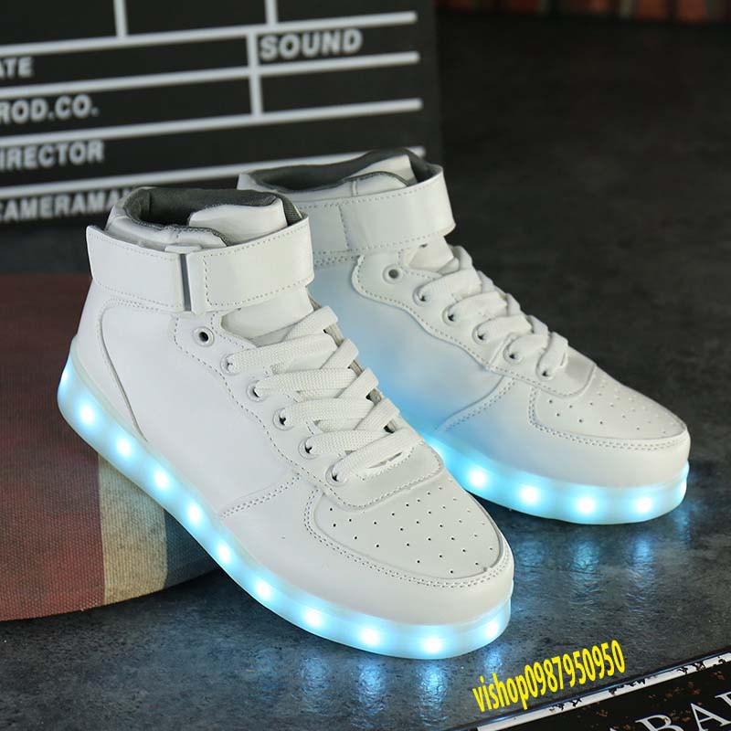 Giày Phát Sáng Màu trắng cao cổ phát sáng 7 màu 11 chế độ đèn led style hàn quốc (video thật) | BigBuy360 - bigbuy360.vn