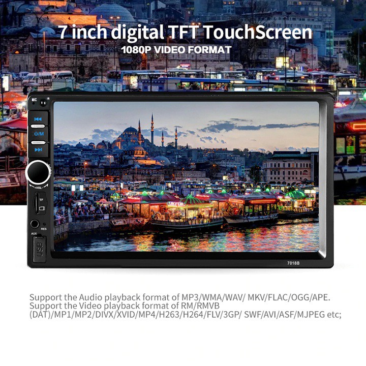 Màn Hình LCD 7 inch Phát Nhạc MP5 Cảm Ứng Bluetooth 7018B Tặng Kèm Camera Lùi Cao Cấp