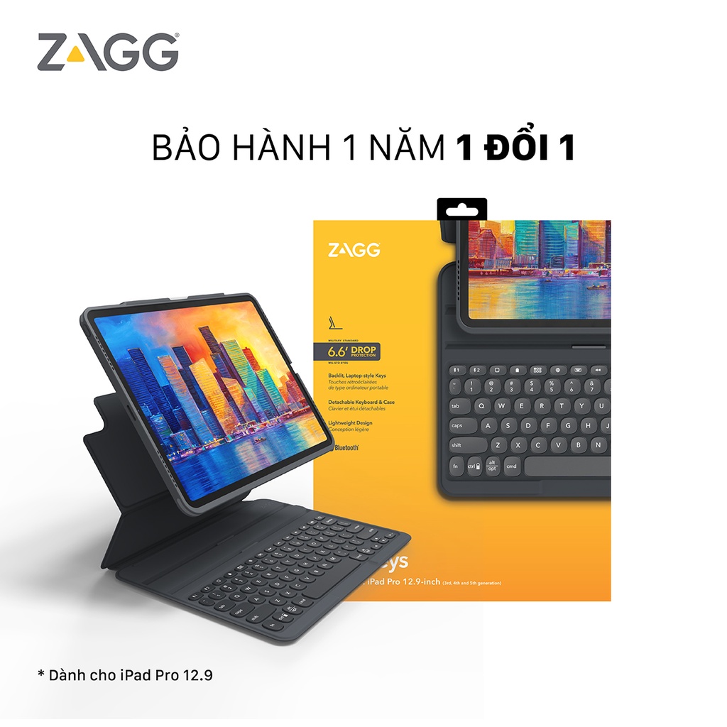 Ốp lưng kèm bàn phím ZAGG Pro Keys iPad Pro 12.9 inch 103407963 Hàng chính hãng