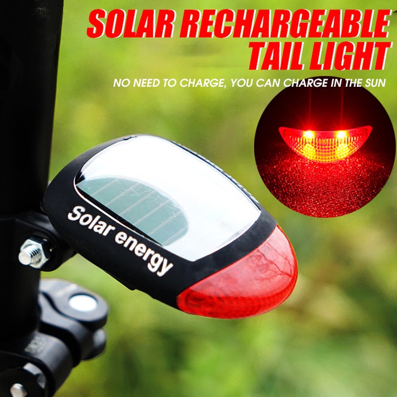 Đèn LED 2 Bóng Năng Lượng Mặt Trời 3 Chế Độ Gắn Đuôi Xe Đạp