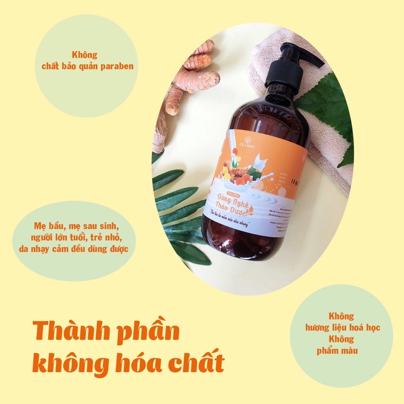 Sữa tắm gừng nghệ thảo dược Cỏ Lành 100ml - Tinh chất 100% tự nhiên