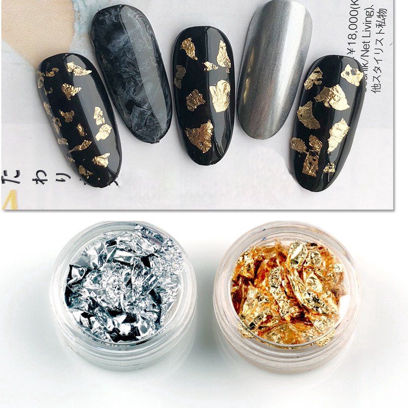 Bộ 1/2/3 hộp lá nhôm sequin 3D màu vàng bạc lấp lánh trang trí móng tay