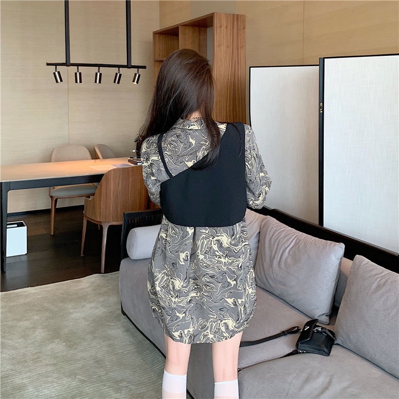 Bộ áo sơ mi tay dài dáng rộng + áo vest thời trang retro cá tính