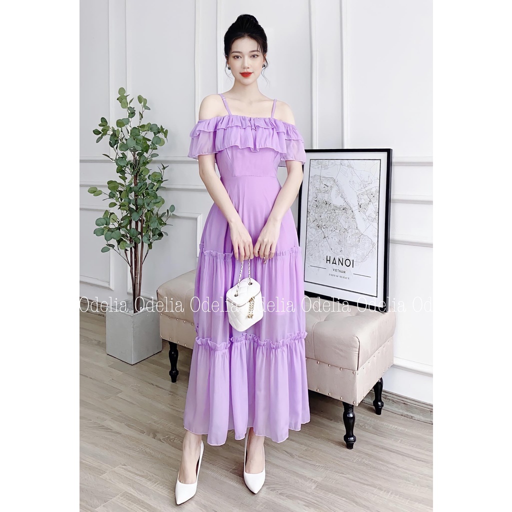 Đầm maxi dáng dài trễ vai Odelia họa tiết tươi mát - V6023
