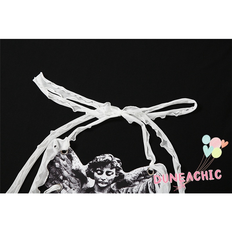 DUNEA Áo kiểu giả da không tay hở lưng gợi cảm dành cho nữ