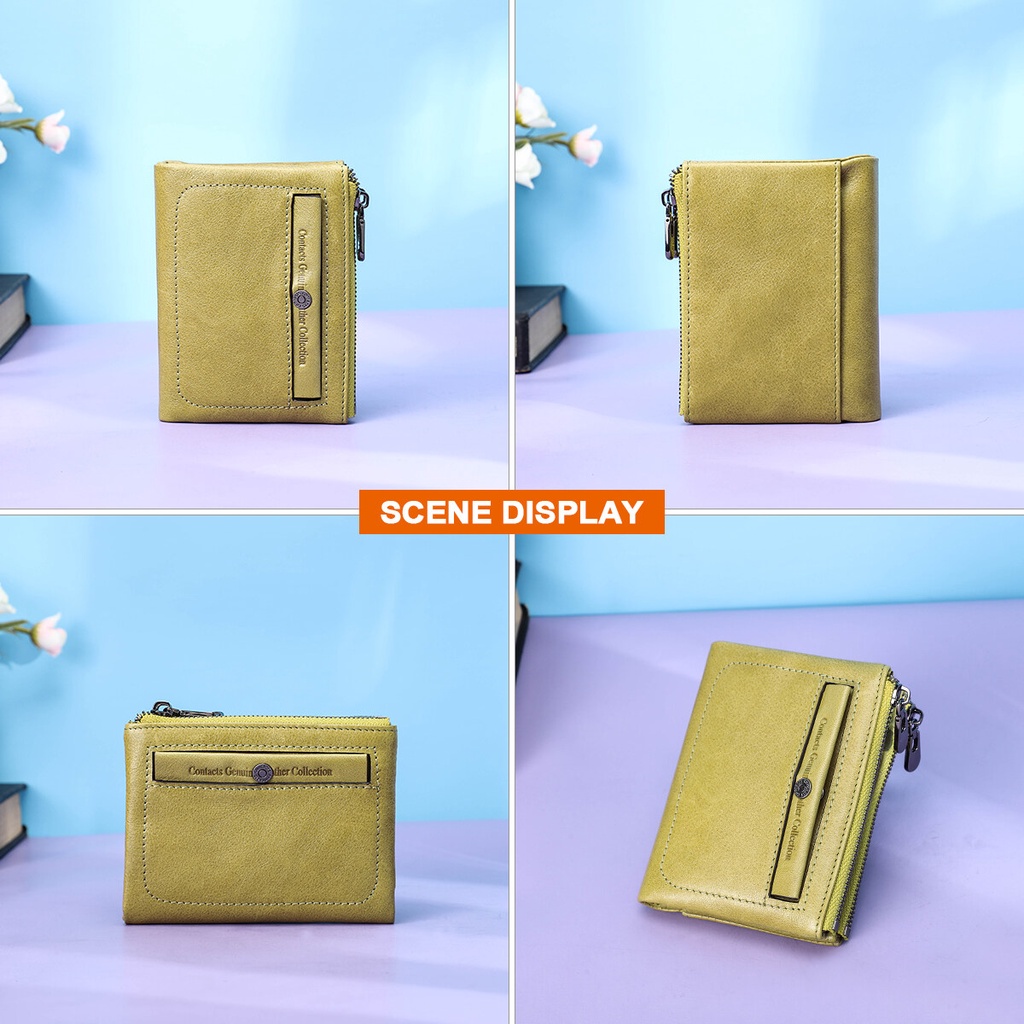 Ví mini cầm tay CONTACT'S C2197 phối khóa kéo thanh lịch thời trang cho nữ