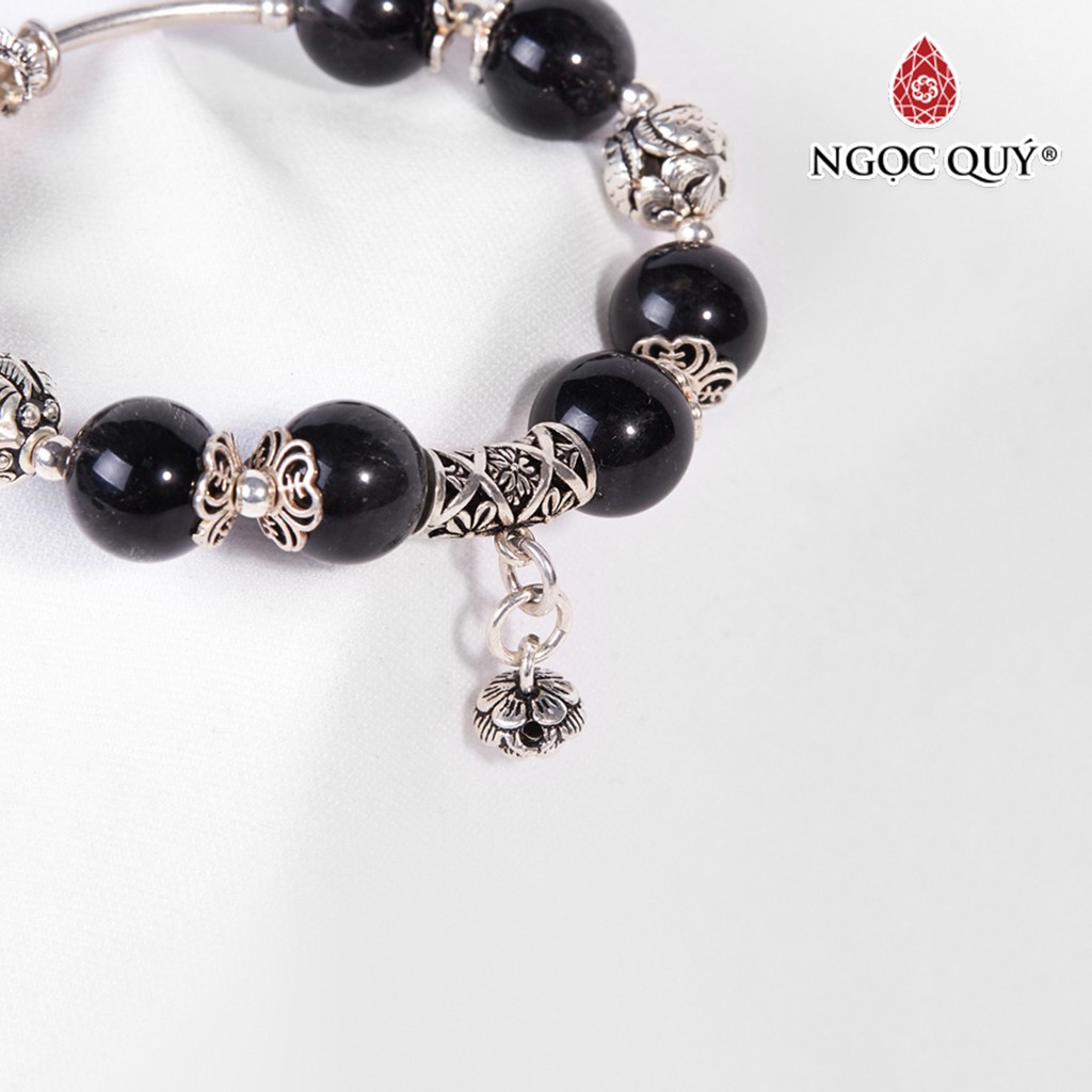 Vòng tay TA tóc đen phối charm hoa sen treo - Ngọc Quý