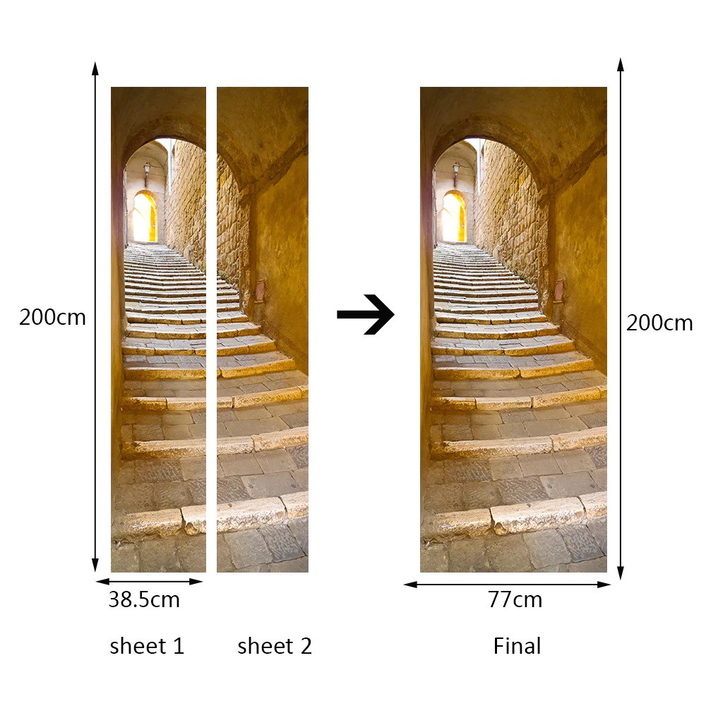 Tranh 3D dán cửa phòng cao cấp - Decal dán cửa 3D Cầu thang đá - DM016