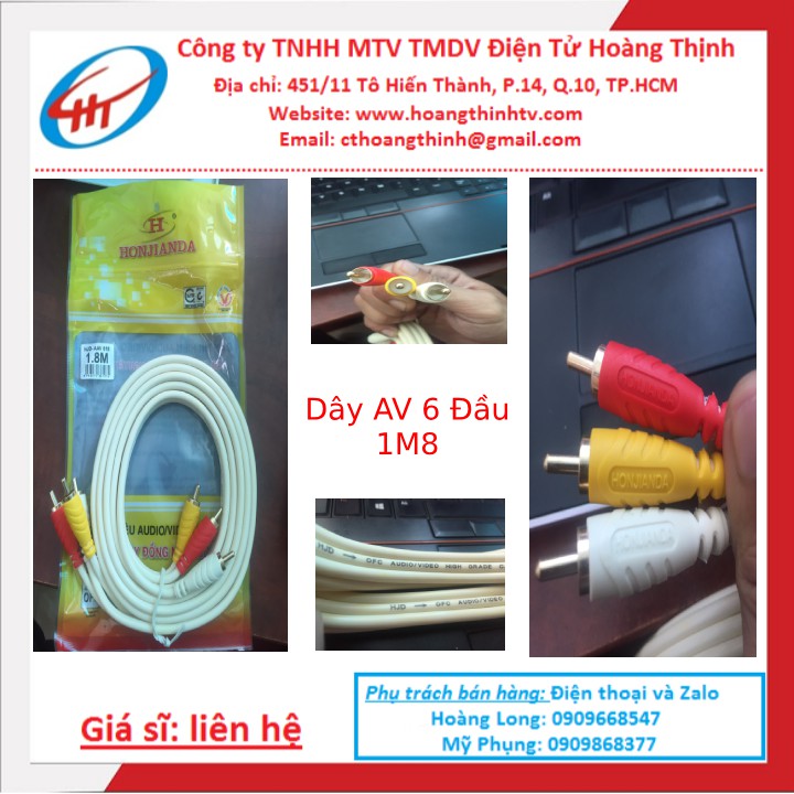 DÂY AV | Dây AV 6 đầu HJD . Chiều dài 1M8 Màu Đồng Nguyên Chất - AV6D1M8