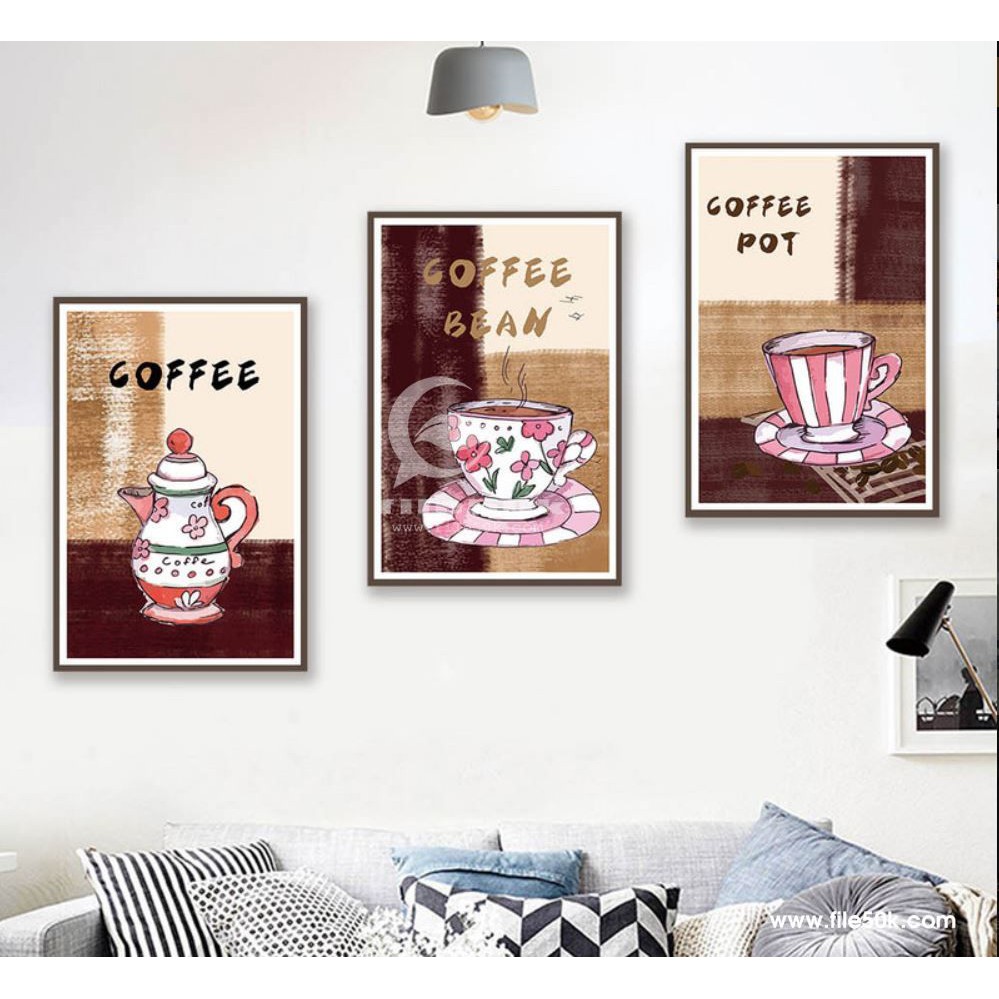 Bộ 3 Tranh Treo Tường Canvas Trang Trí Quán Bánh Ngọt Sữa Cafe Trang Trí Quán Trà Sữa Cafe Khách Sạn Nhà Hàng