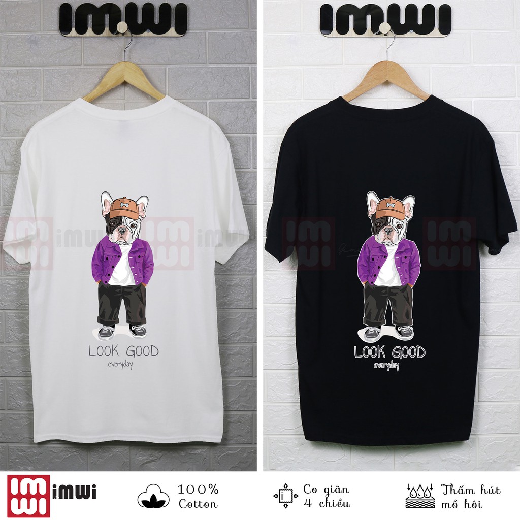 Áo thun cổ tròn TS2106333 in họa tiết Chó PUG vải Cotton 100% - Co giãn 4 chiều - Hàng cao cấp
