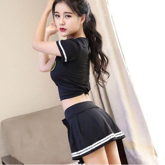 Bộ ngủ cosplay cổ động viên nữ - tenis - Po.Lice đen  - QUIN BEE | BigBuy360 - bigbuy360.vn