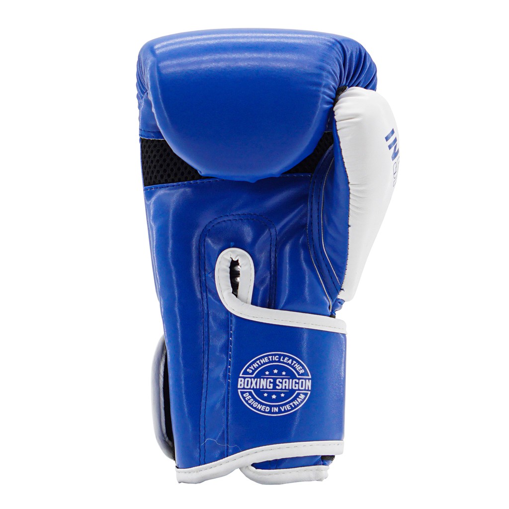 Combo Găng Tay Boxing Saigon + Băng Tay 4m5 (tặng túi rút &amp; xịt) - Xanh dương