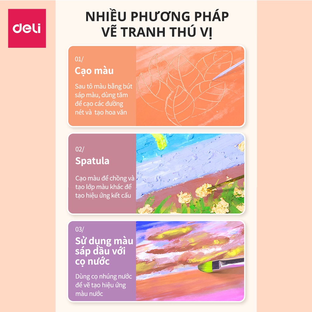 Bút sáp dầu oil pastel cao cấp trang trí sổ tay vẽ tranh tô màu khô vẽ tranh chuyên nghiệp cao cấp học sinh Deli 12/24/3