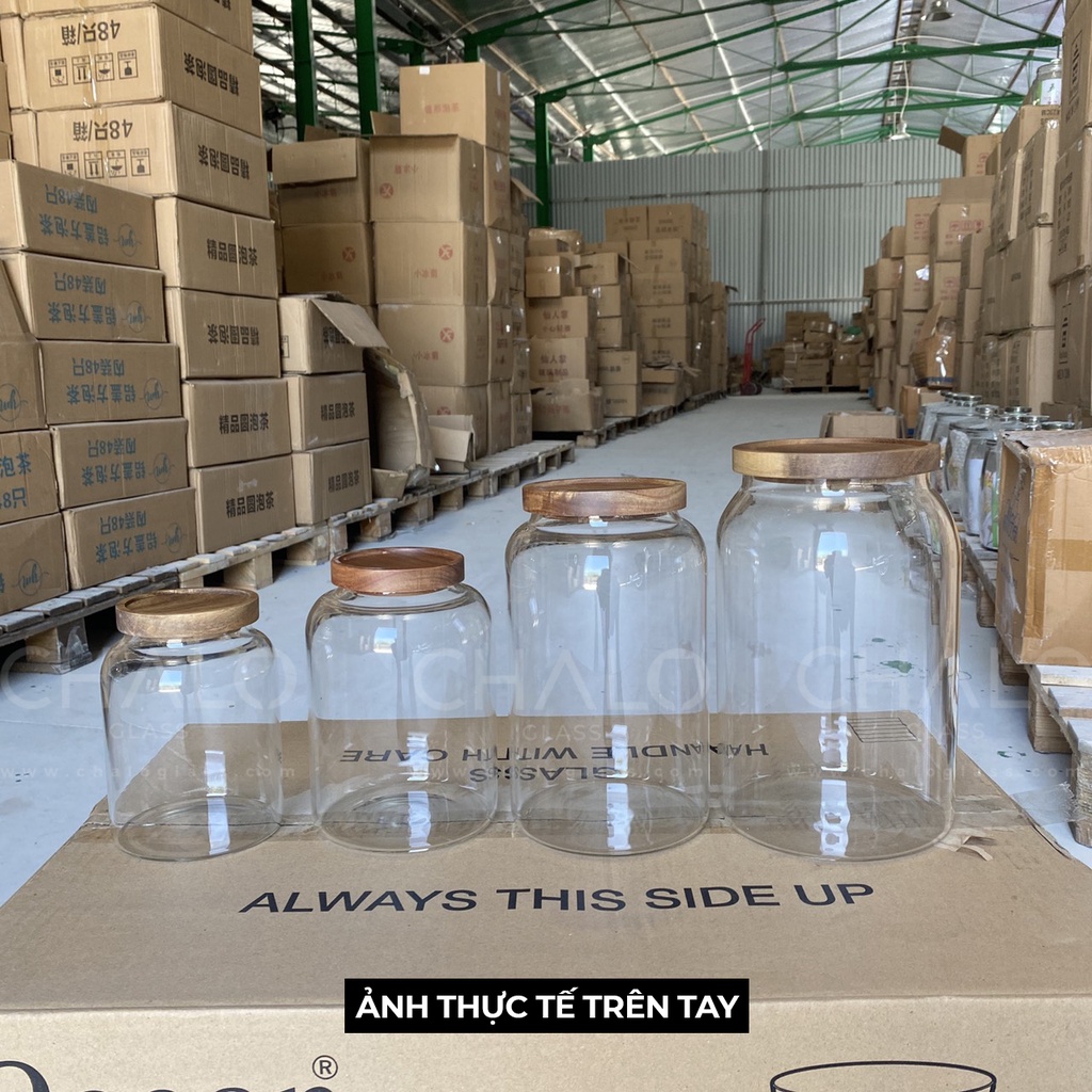 Lọ thủy tinh nắp gỗ dáng bầu các cỡ 1250 - 1950 - 2750 - 3800ml - HG-BAU