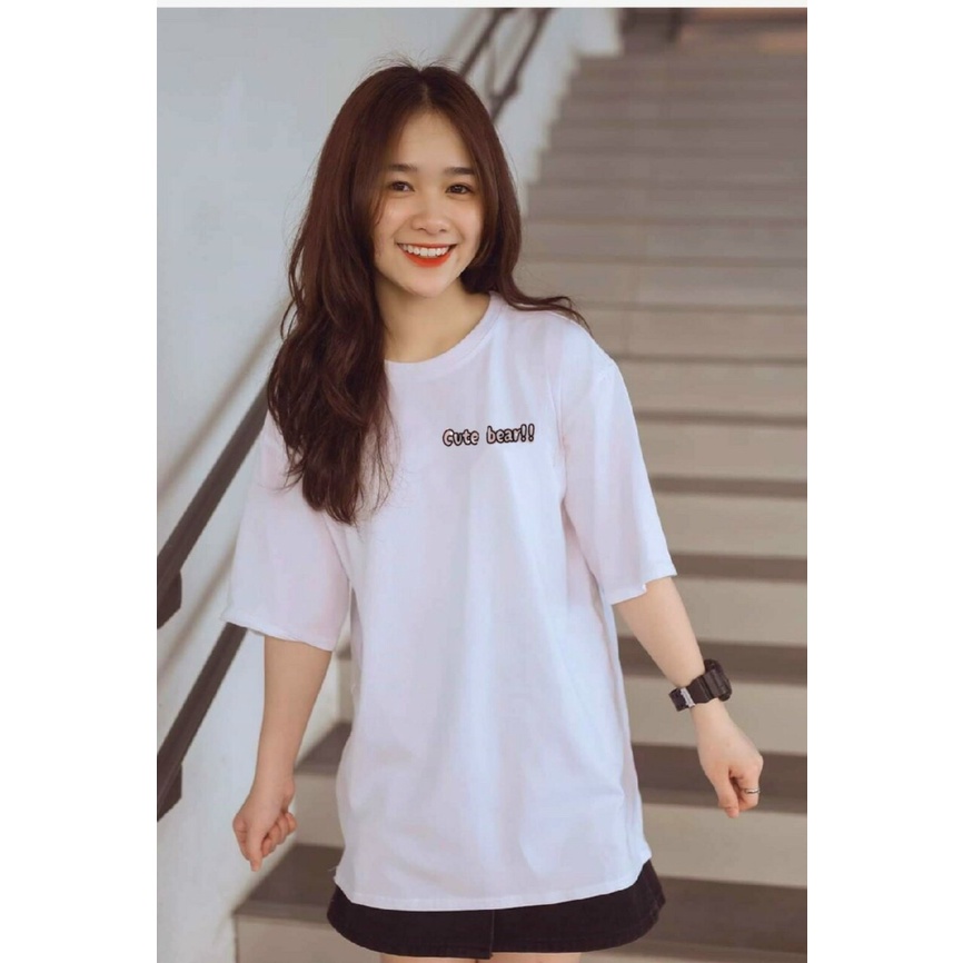 Áo thun tay lỡ nam nữ in hình gấu bear đen
