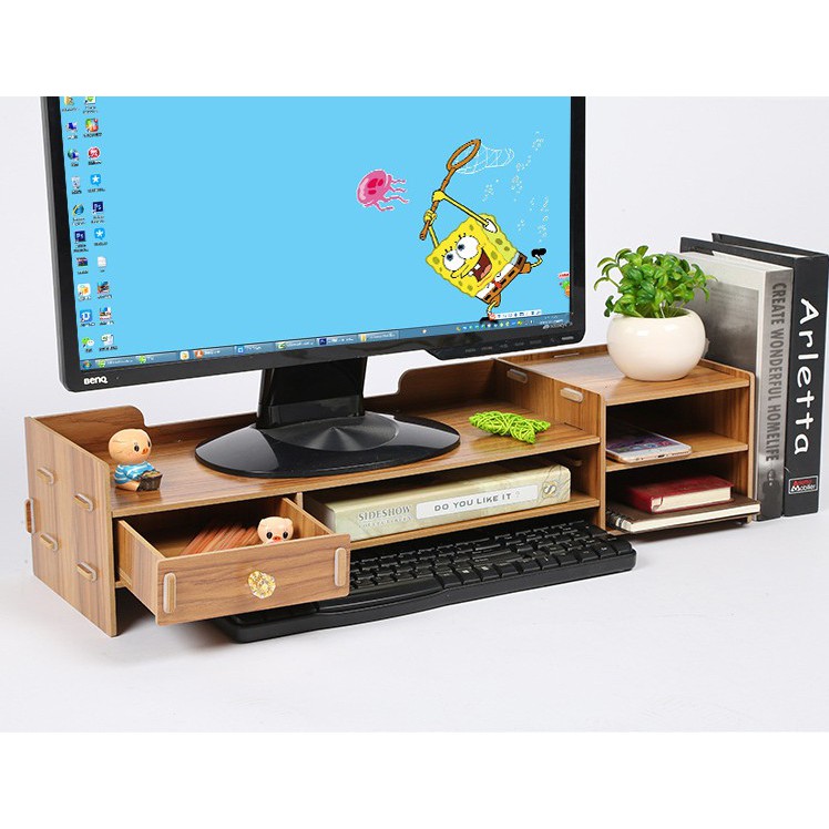 Bàn kê màn hình máy tính Monitor, Laptop đa năng bằng ván ghép có hộc tủ tiện dụng cao cấp size lớn-MS 5088E