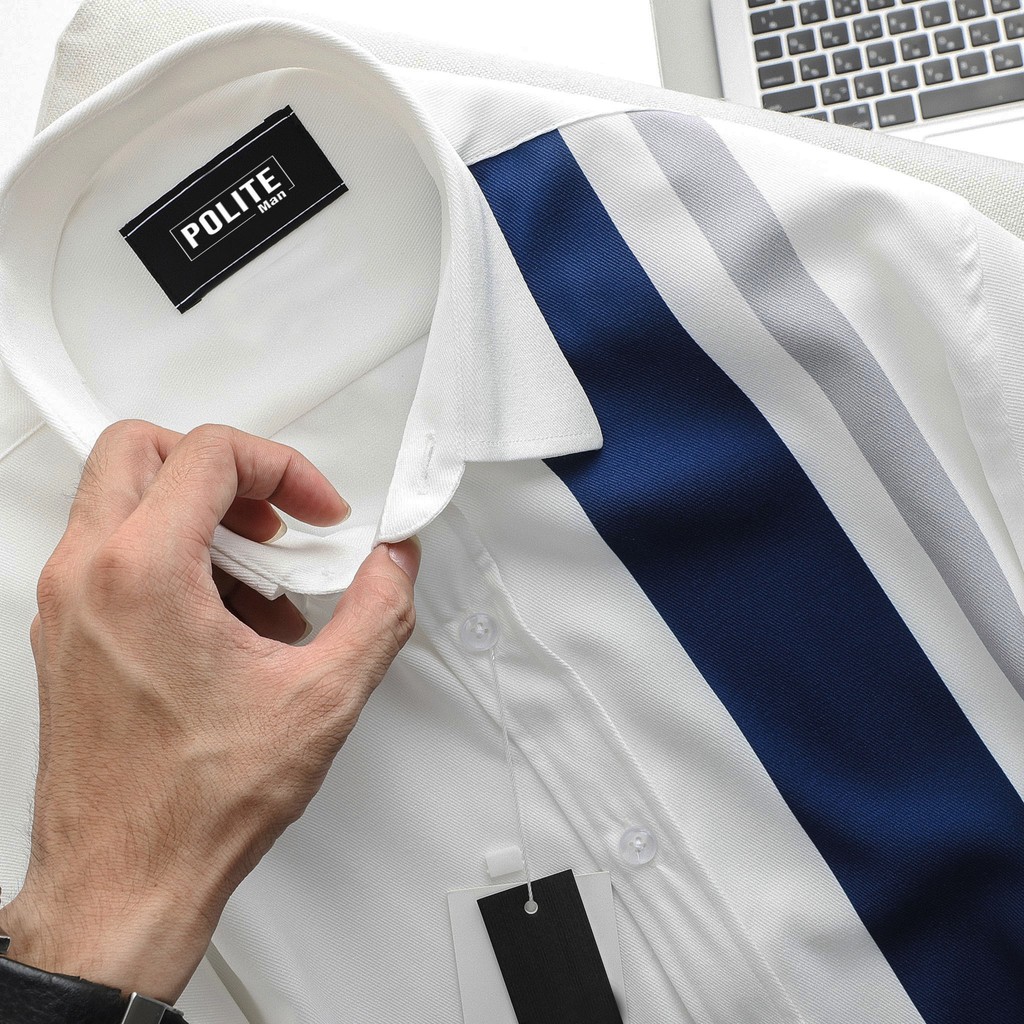 Áo Sơ Mi Trắng Phối Sọc Mr 94 cao cấp không nhăn không xù | BigBuy360 - bigbuy360.vn