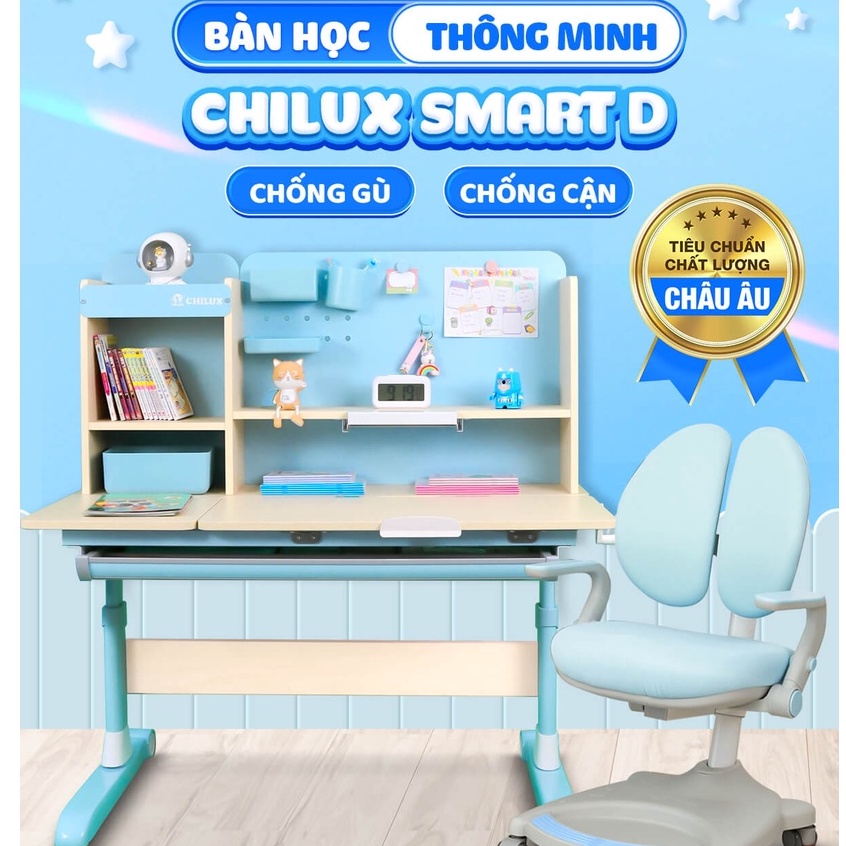 Bàn học cho bé Chilux Smart D cao cấp, thông minh, chống cận, chống gù, đạt tiêu chuẩn chất lượng Châu Âu