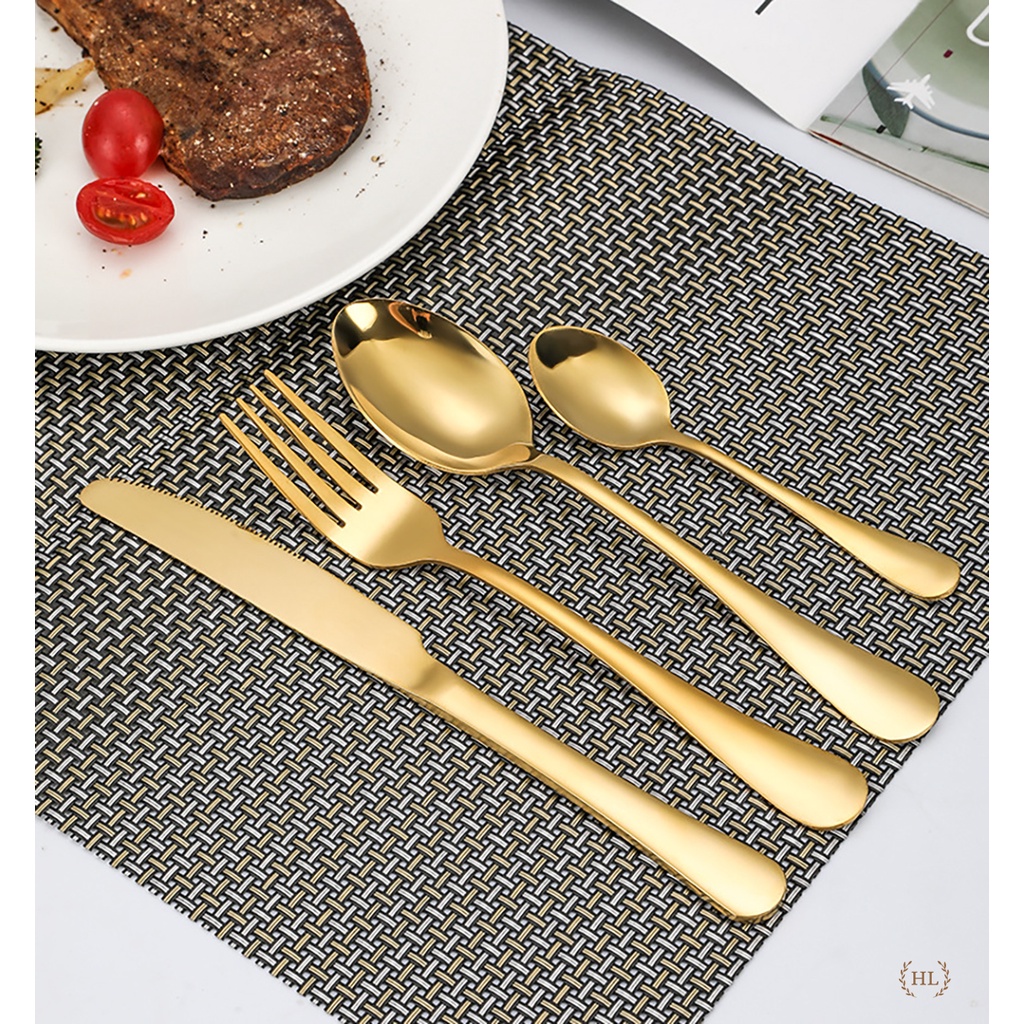 Set 24 món Thìa - Nĩa - Dao Inox Vàng Gương Không Ăn Mòn Kèm Kệ Treo Cao Cấp | COMBO KỆ DAO NĨA THÌA CAO CẤP 24 CHI TIẾT