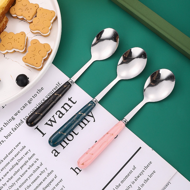 Sét 6 muỗng inox vân đá kèm hộp đựng siêu xinh