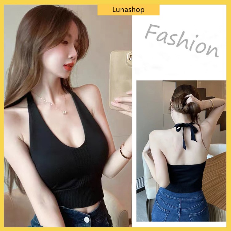 Luna🌻Áo Dệt Kim🌼sleeveless sexy short tops women korean fashion backless design