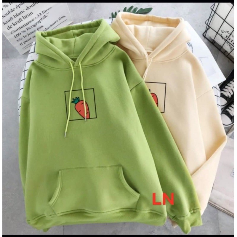 áo hôdie nỉ bông quả cà rốt, áo hoodie nỉ bông quả cà rốt in ngực