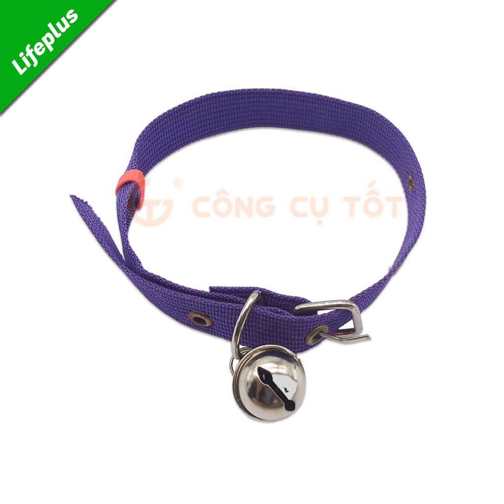 Vòng cổ chó mèo cỡ 21-32cm lục lạc bạc vải dù màu tím đậm