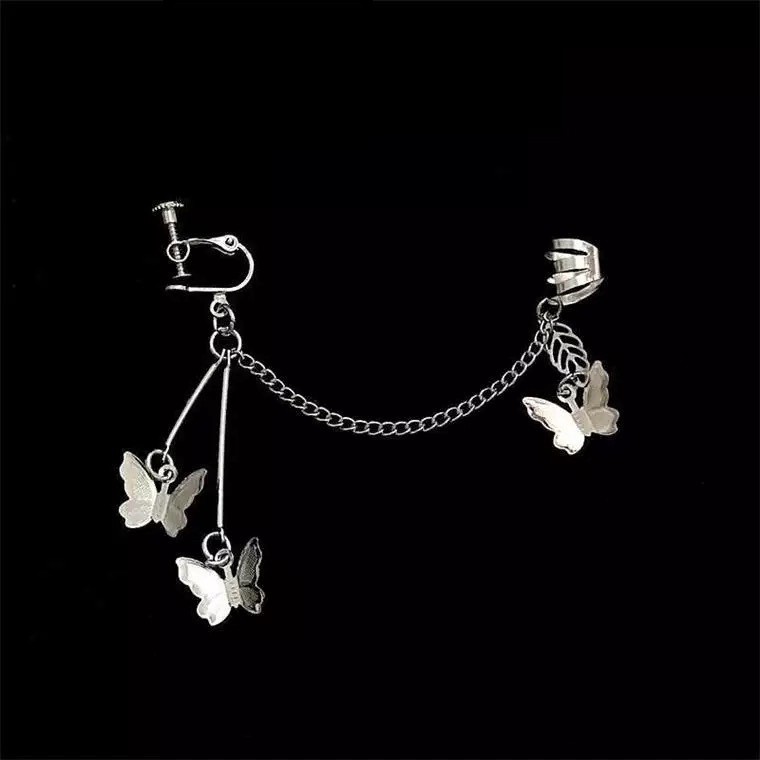 1 Chiếc Bông Tai, Khuyên Bướm Kẹp Vành Phối Xích Bạc S925 Phong Cách Vingate - Vani Store [TS000339]