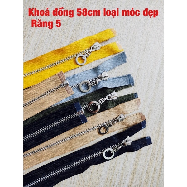 dây kéo đồng răng 5 dài 58cm móc trang trí đẹp răng trắng