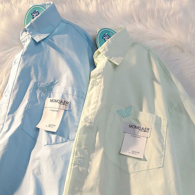 Áo Sơ Mi Tay Ngắn Dáng Rộng Màu Trơn Thời Trang Mùa Hè 2022 Phong Cách Nhật Bản Mới