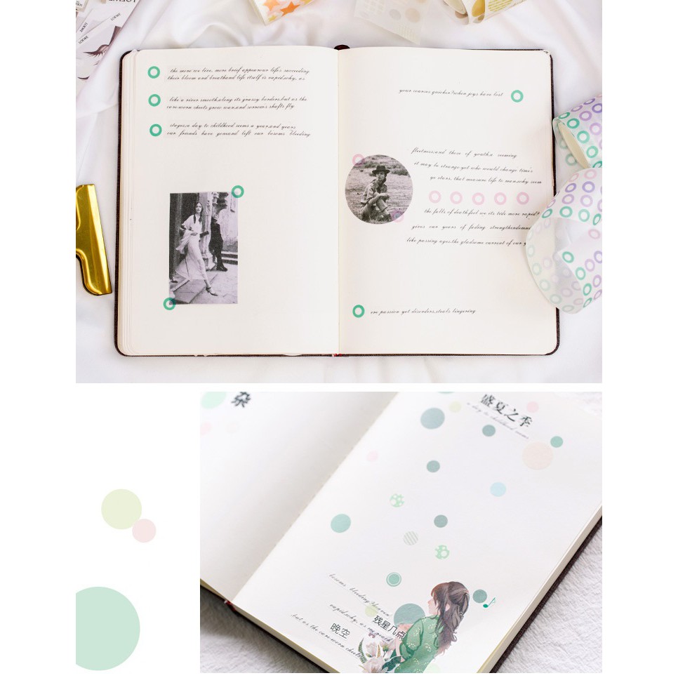 Băng dính washi tape chấm bi trang trí planner WST126