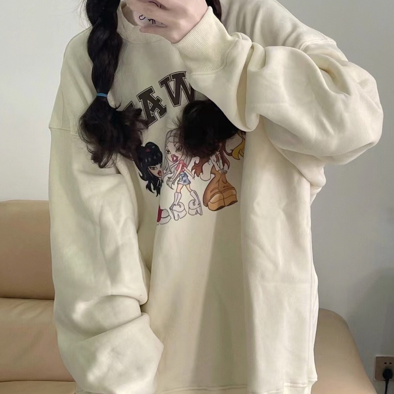 ZHELIHANGFEI Áo Sweater Dáng Rộng In Họa Tiết Xinh Xắn Theo Phong Cách Retro Mỹ