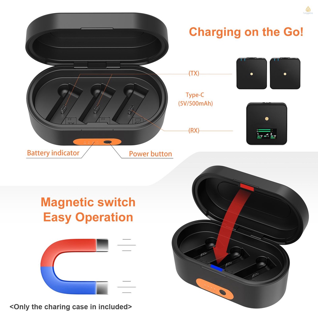 Vỏ đựng hộp sạc không dây 3 ngăn dung lượng lớn với cổng USB Type-C cho RODE GO I/ GO II