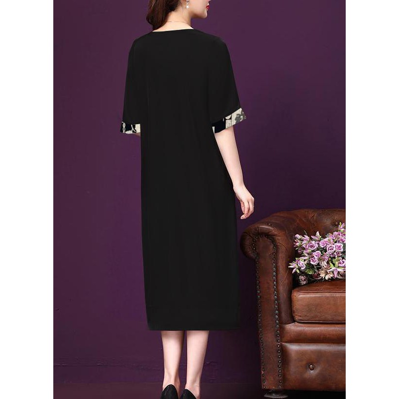 GOTI Đầm trung Niên Dáng Suông Dài Tay Ngắn Form Chữ A  Big Size Cho Mẹ U50 U60 3326 3283