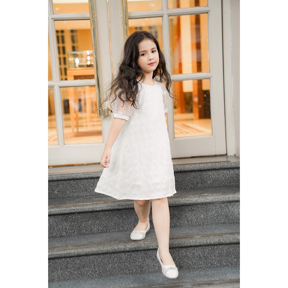 Váy bé gái ngắn tay RABITY  x ELLE Kids- designed in Paris tay voan phối hoa 80021