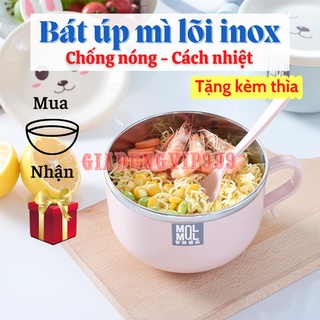 Mua  Tặng kèm thìa  Bát ăn mì 🥗 Tô úp mì inox 2 lớp có nắp chống nóng cao cấp bát ăn cho bé nắp hình thú dễ thương