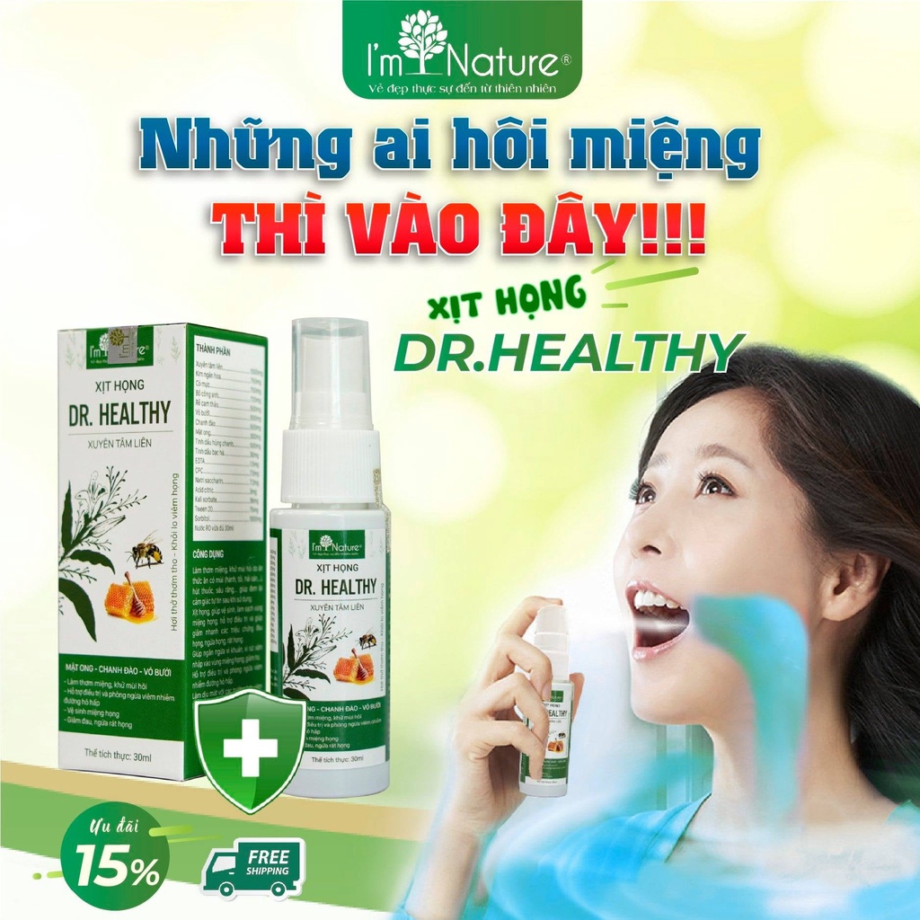 Xịt Họng Xuyên Tâm Liên Thơm Miệng Giảm Ho Ngứa Cổ Khử Mùi Hôi Miệng Dr.Healthy - Chai 30ml I’m Nature