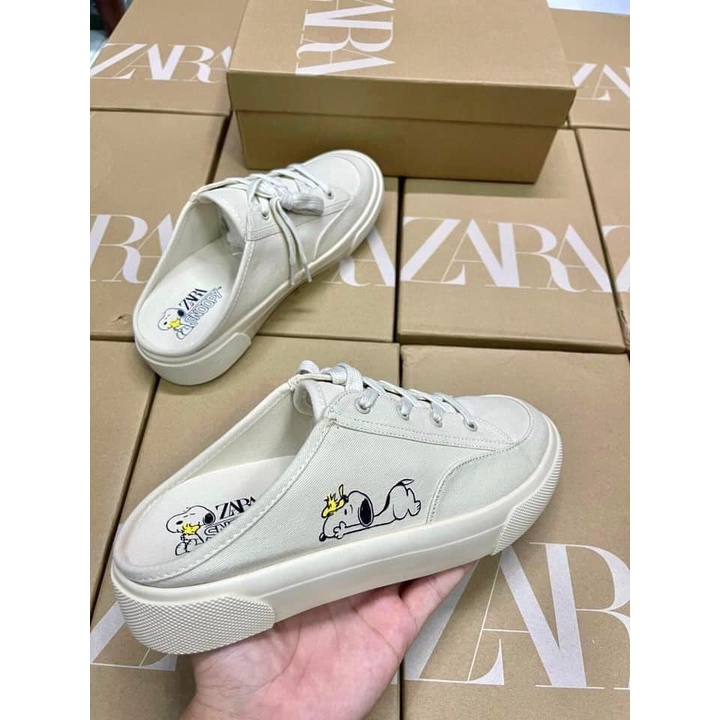 Giày sục nữ Zara Snoopy đạp gót thể thao sneaker đế mềm dễ phối đồ