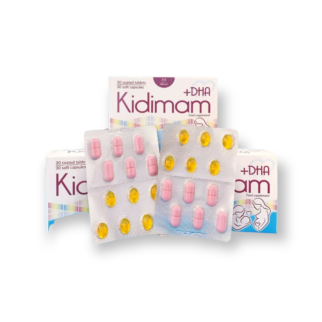 Kidimam+DHA - Vitamin Tổng Hợp Cho Bà Bầu, Acid Folic, Sắt, Dầu Cá, DHA, Vitamin B, Vitamin C (Hộp 30 viên) [Chính Hãng]