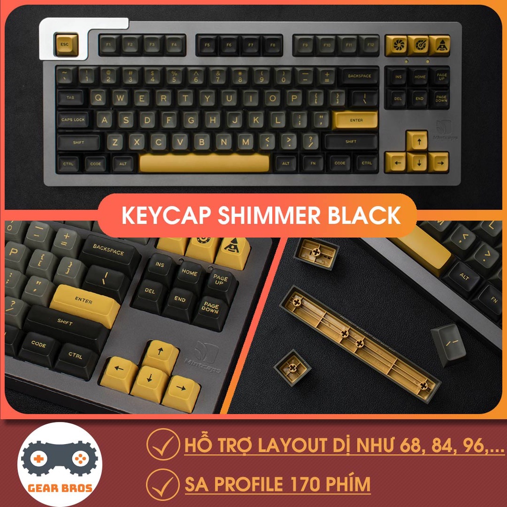 Keycap Cho Bàn Phím Cơ Aifei Black Shimmer SA Profile ABS 170 Phím | Gearbros