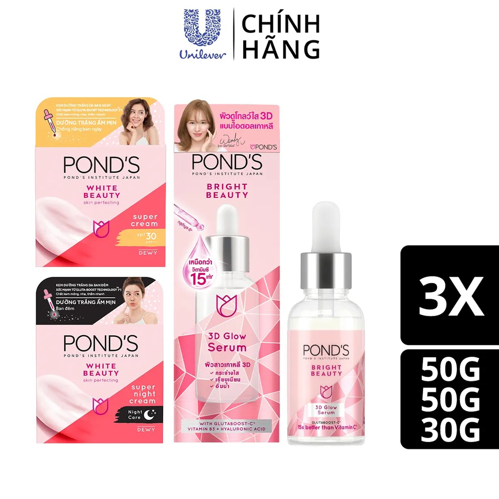 Combo serum dưỡng sáng mờ thâm và kem dưỡng ẩm ngày đêm Pond's White Beauty 30g &amp; (50g x 2)