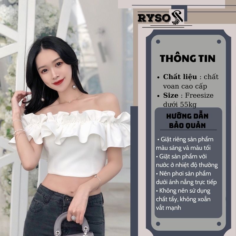 Áo voan cao cấp kiểu croptop trễ vai phối bèo siêu cute nhẹ nhàng cho các nàng