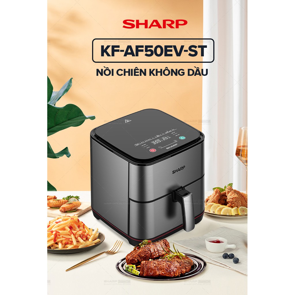 [Mã ELBAU10 giảm 10% đơn 500K][New Model] Nồi Chiên Không Dầu Sharp KF-AF50EV-ST Chống Dính 5L [1700W]