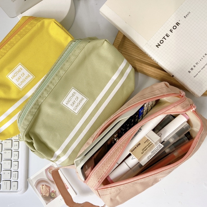 Hộp bút Túi đựng bút vải canvas 2 ngăn chứa siêu rộng màu pastel cute dễ thương