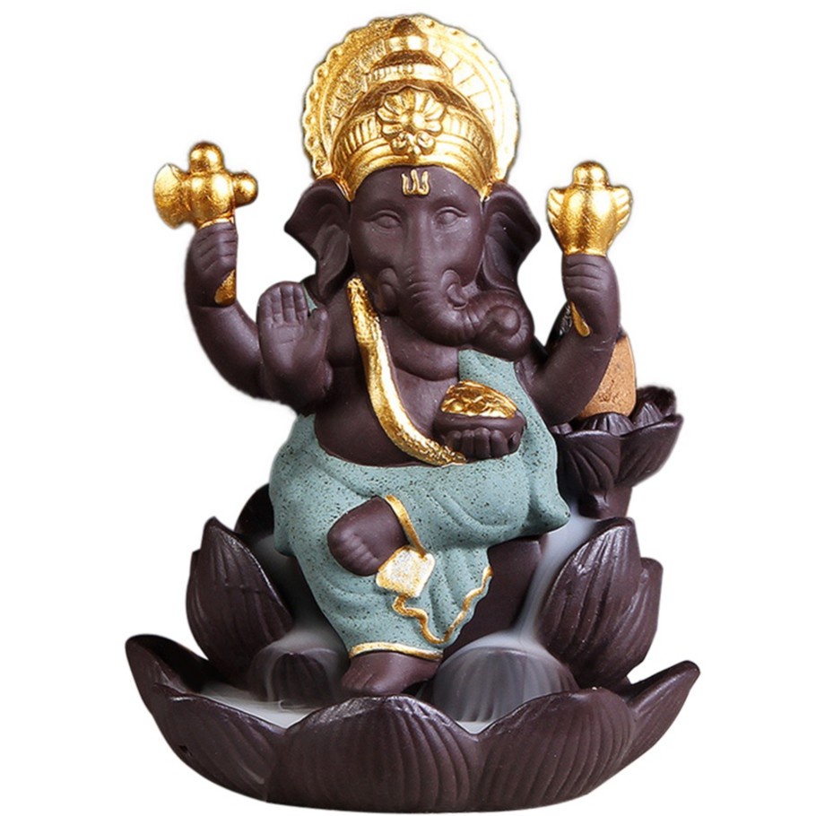 Ganesha Backflow Incense Burner Elephant God Emblem Auspicious and Success Ceramic Incense Holder Aroma Censer Home Decor Crafts