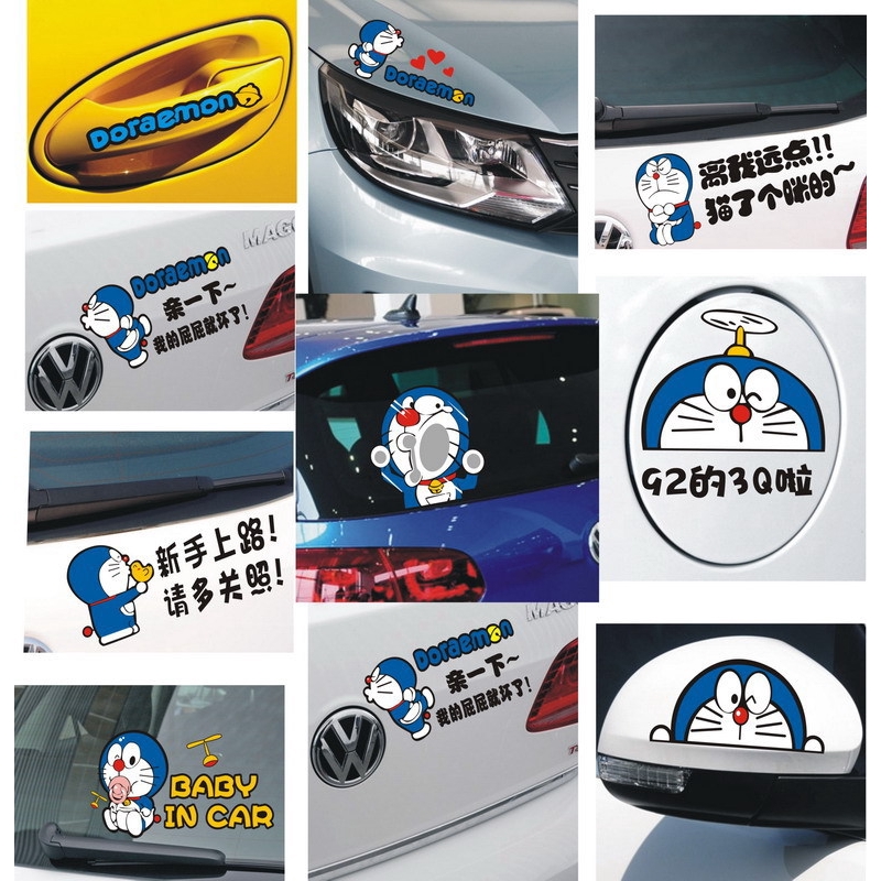 Miếng Dán Trang Trí Gương Chiếu Hậu Xe Hơi Hình Doraemon Chống Thấm Nước