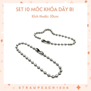 Set 10 móc khóa dây bi màu bạc 10cm - strawpeach1306