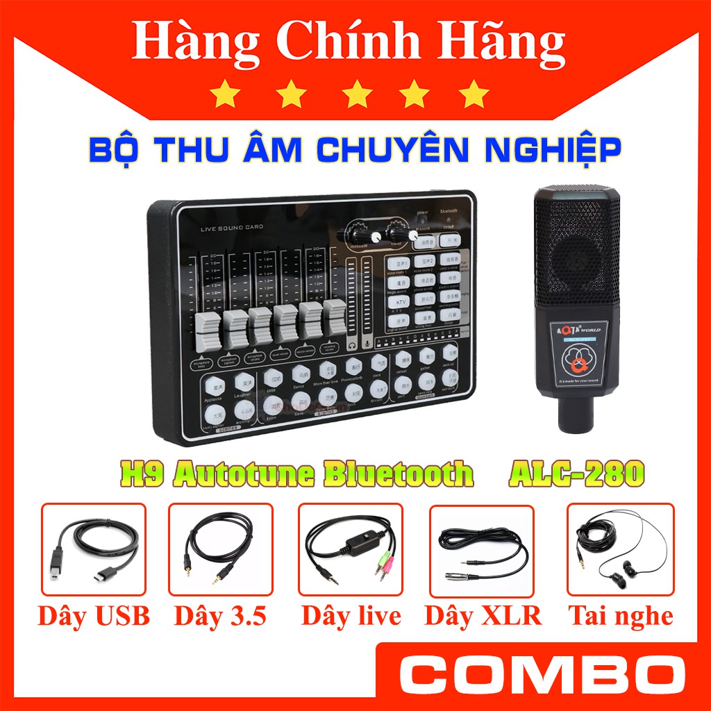 Combo mic livestream thu âm hát karaoke sound card H9 Autotune và ALC-280 tặng kèm tai nghe kiểm âm